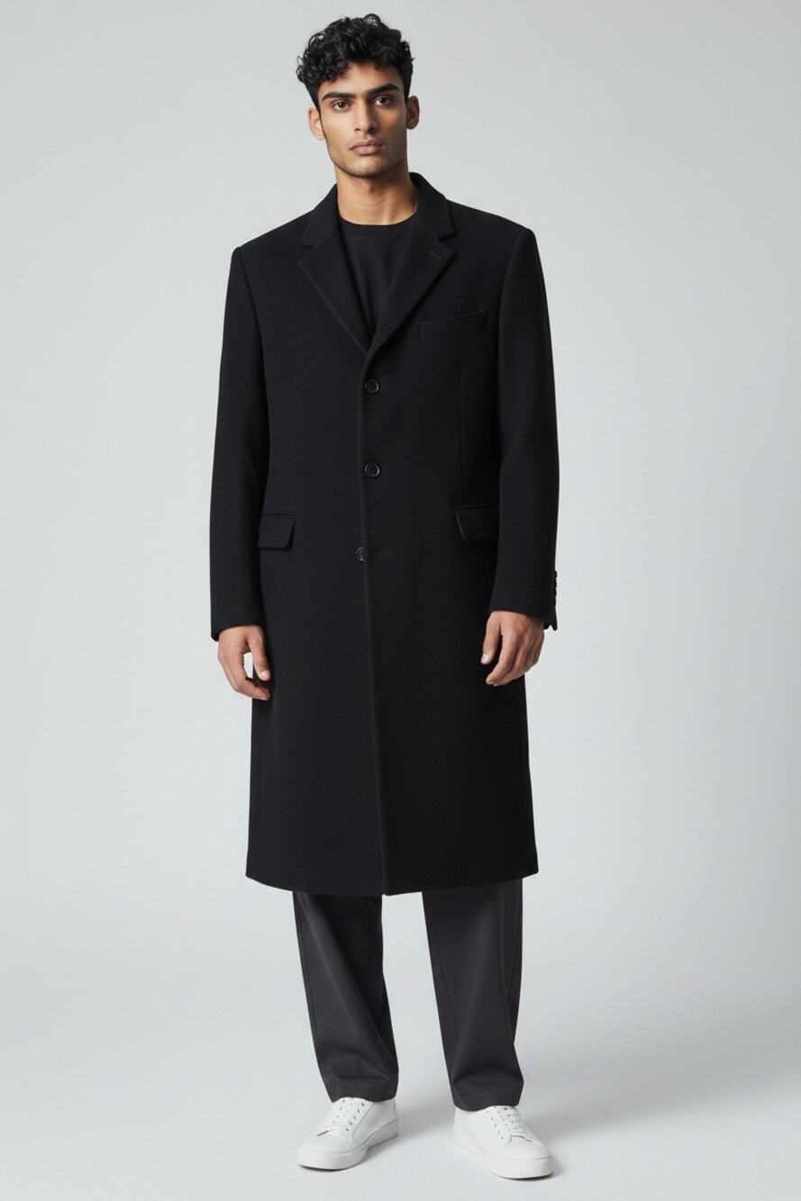 Hathaway Platinum Overcoat Mens 40R Black Wool Blend Single Breasted Notch Lapel